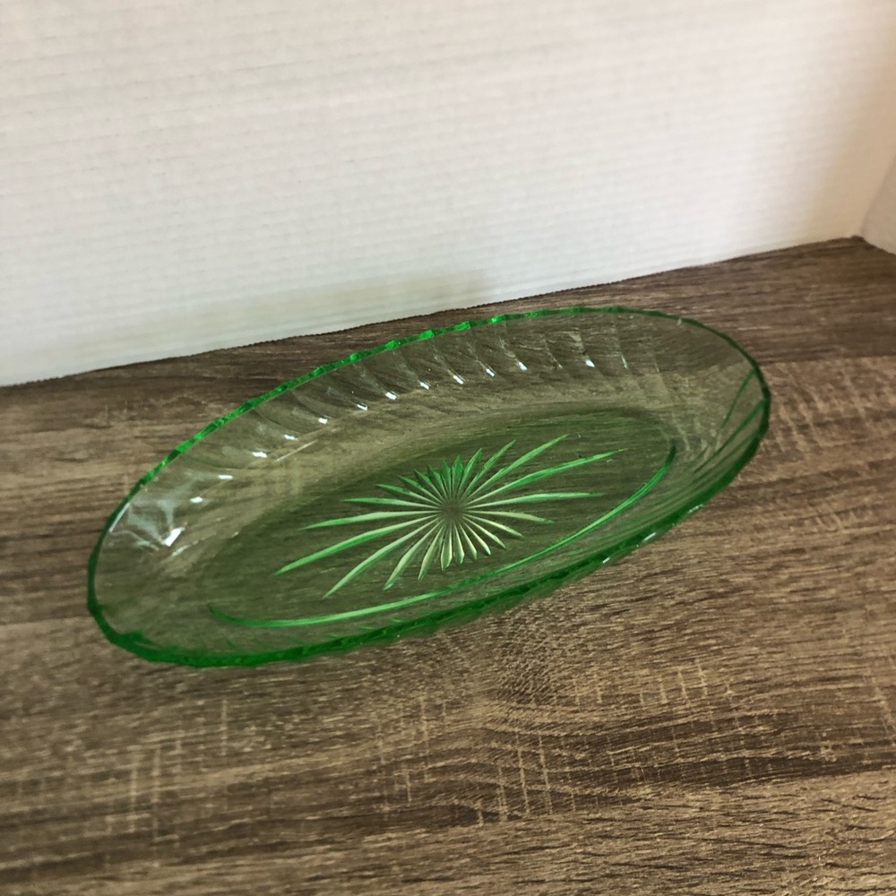Vtg Uranium Glass Oval Dish